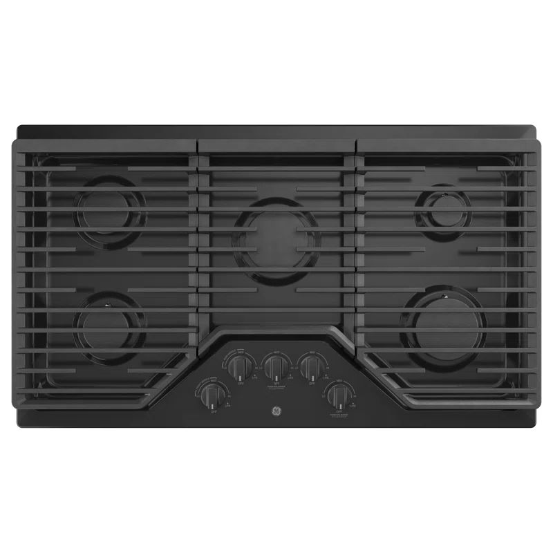 36" Black Cast Iron 5-Burner Gas Cooktop with Propane Conversion Kit