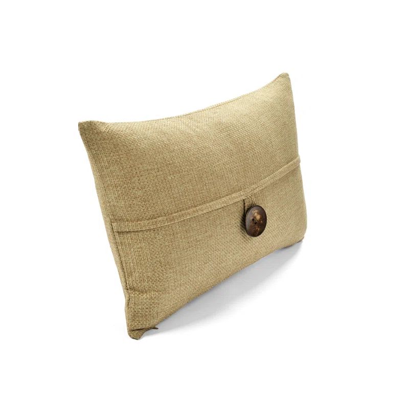 Taupe Linen Texture Button Lumbar Pillow Cover 13" x 20"