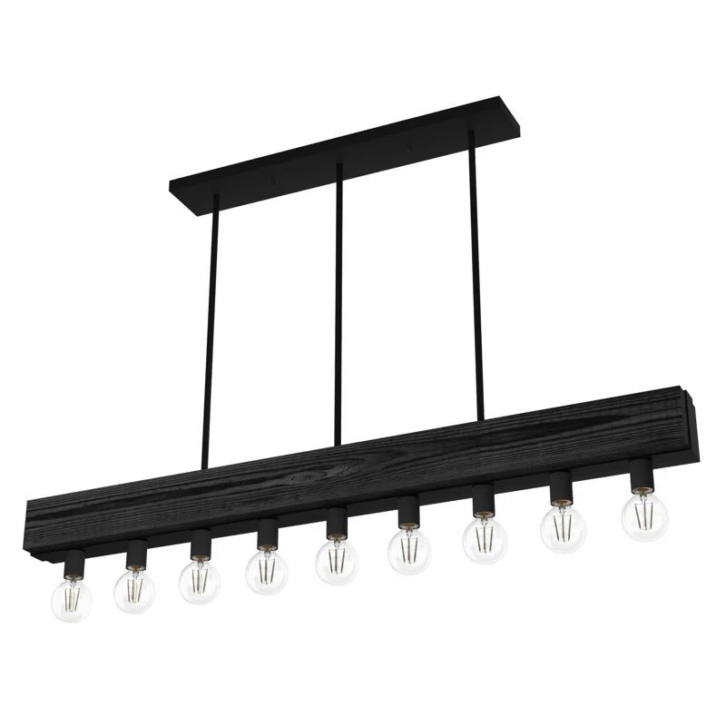 Donelson Black Iron and Wood 9-Light Linear Chandelier