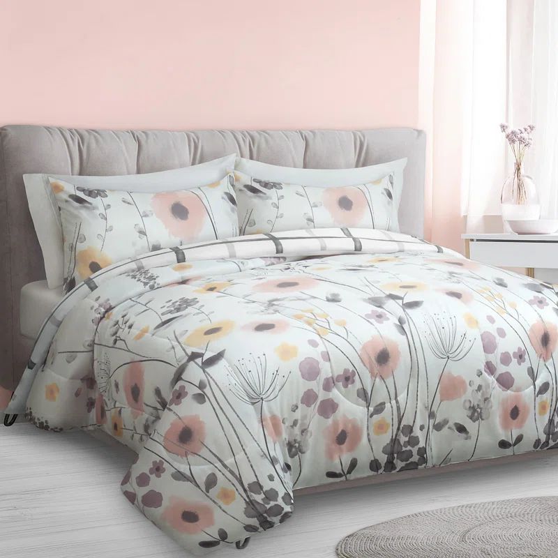 Twin White Floral Microfiber Comforter Set