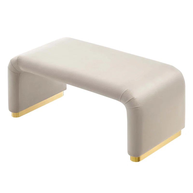 Almond Velvet Waterfall Ottoman with Brass Base