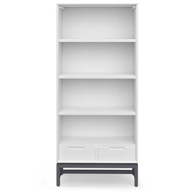 White Rubberwood Adjustable Bookcase with Metal Base