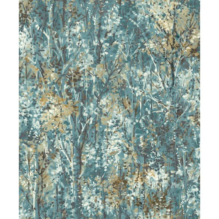 Teal and Beige Non-Pasted Tropical Forest Wallpaper Roll