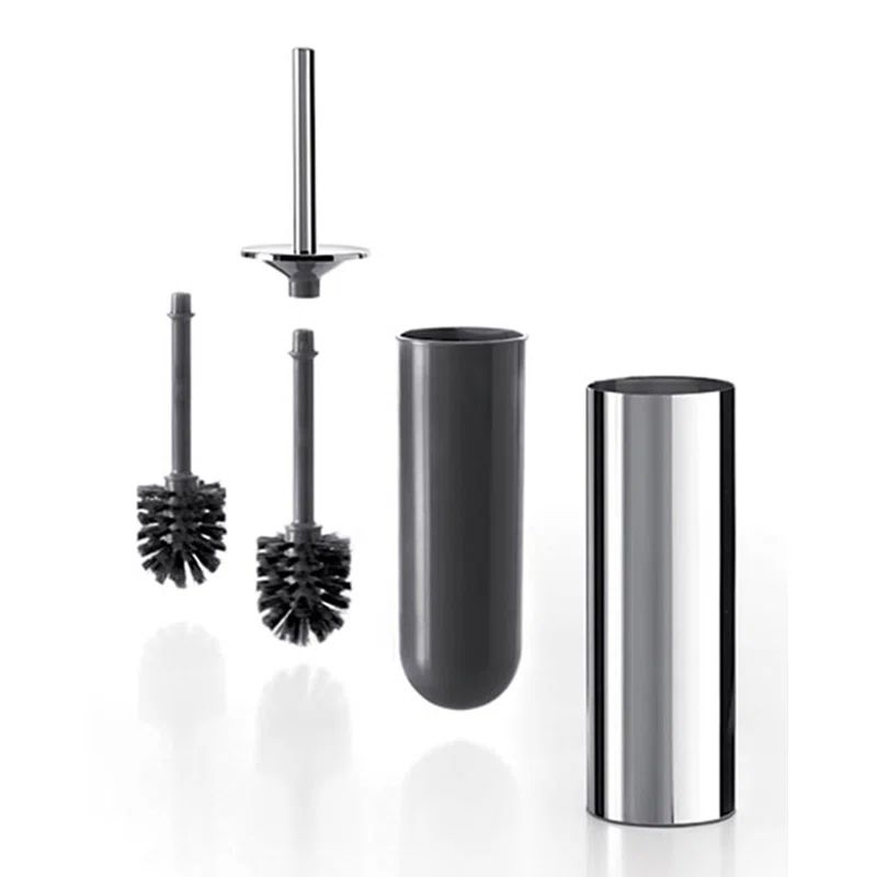 Gealuna Chrome and Black Stainless Steel Toilet Brush and Holder