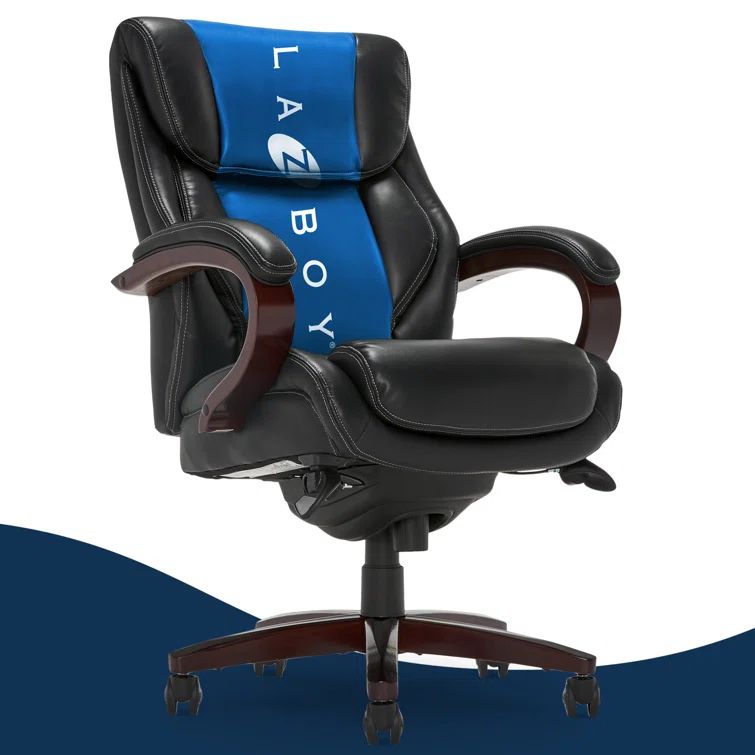 Black Leather High-Back Executive Office Chair with Wood Frame
