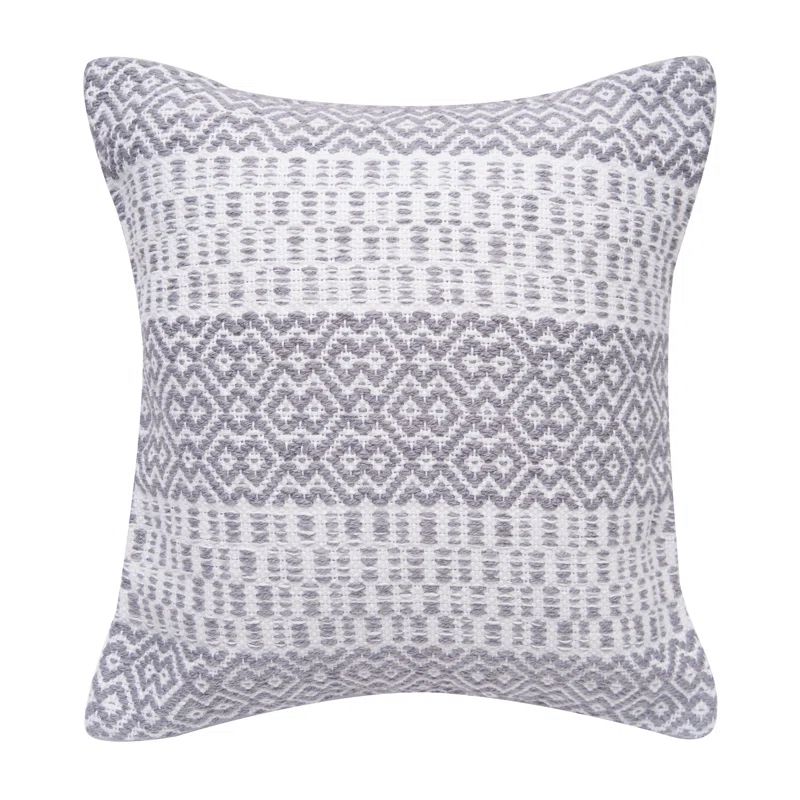 Pim Diamond Stripe Slate and White Indoor-Outdoor Pillow