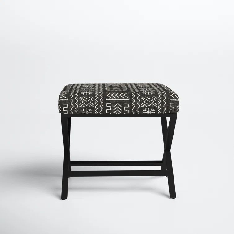 Onyx Black Metal X-Base Ottoman with African Mudcloth Cushion