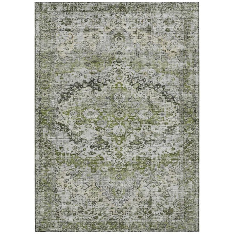 Aloe Green and Gray Synthetic Washable Rectangular Rug