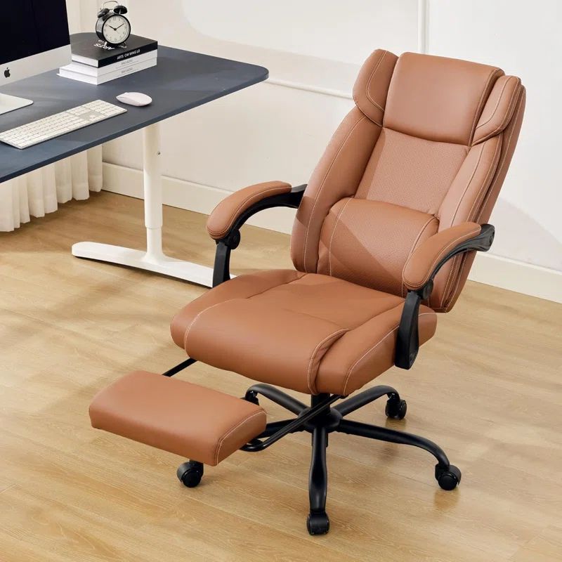 Brown and Black Leather Executive Office Chair with Footrest