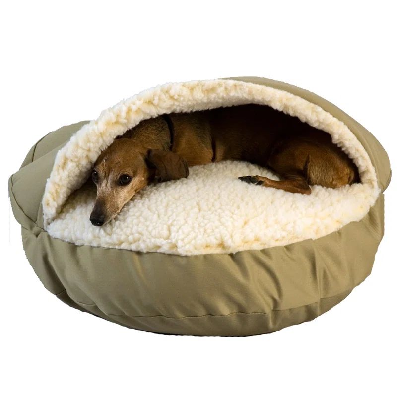 X-Large Khaki Orthopedic Cozy Cave Pet Bed with Sherpa Lining