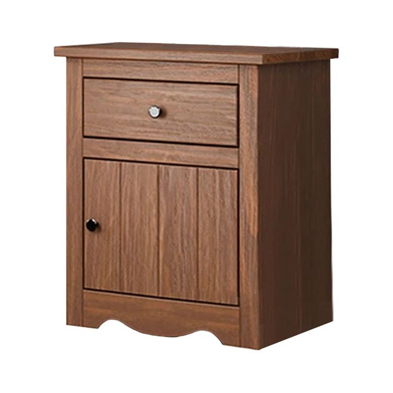 Mahogany Brown Solid Wood 21" Nightstand with Drawer and Door
