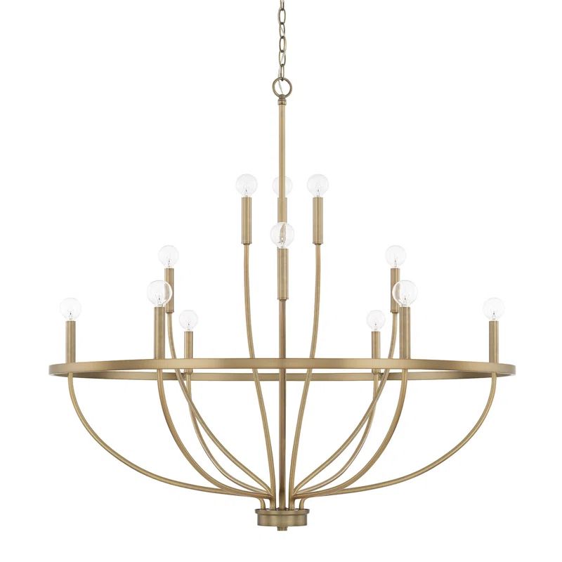 Elegant Aged Brass 12-Light Crystal Candle Chandelier