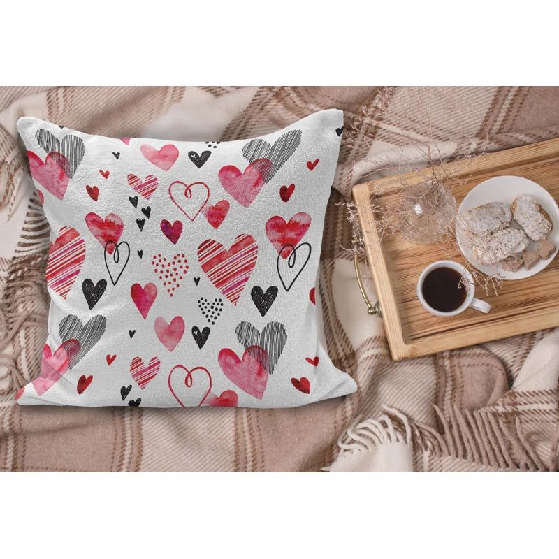 Heart Patterned Flannel Fleece Pillow Cover, 26" x 16"