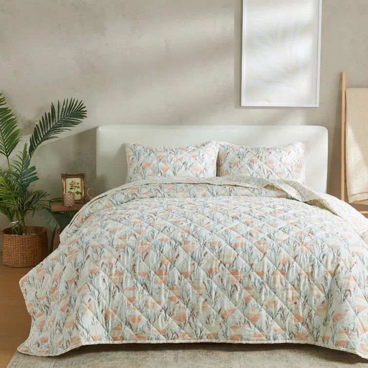 Full Peach Shells Reversible Microfiber Quilt Set