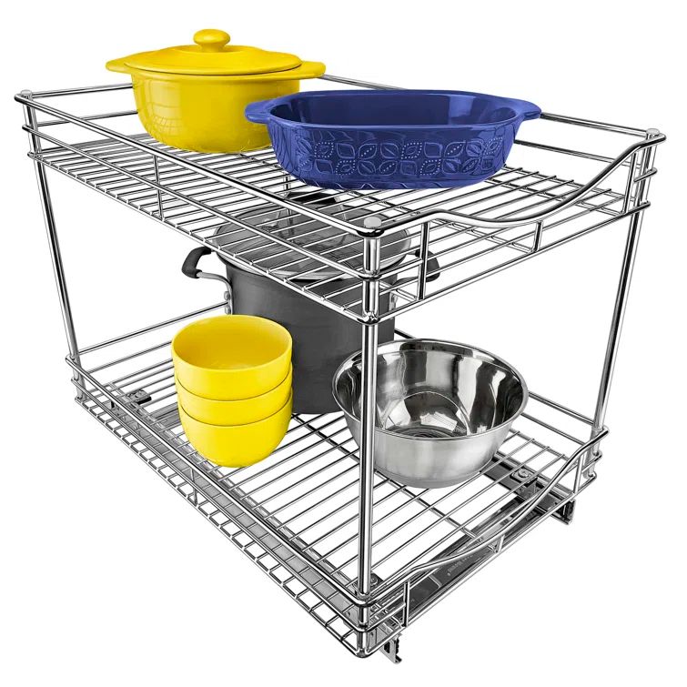 Chrome 2-Tier Pull Out Cabinet Organizer with Ball Bearing Glides