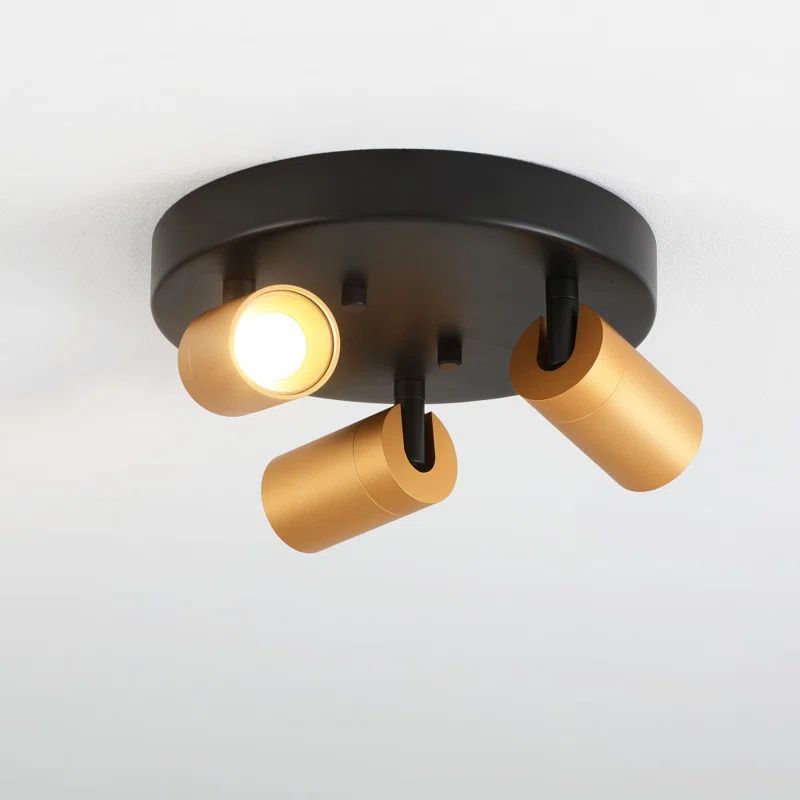 Shura 3-Head Round Flush Mount Black and Gold Aluminum Light