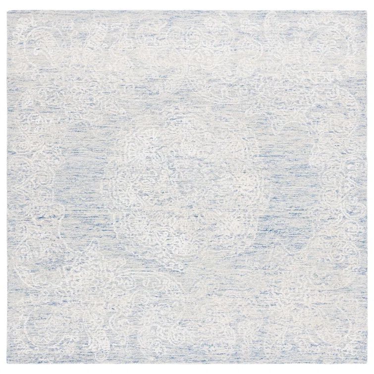 Ivory and Blue Hand-Tufted Wool Square Area Rug