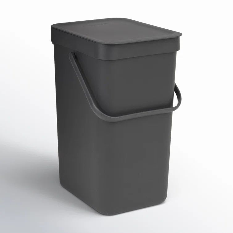 Gray Plastic 3.2 Gallon Manual Lift Kitchen Recycling Bin