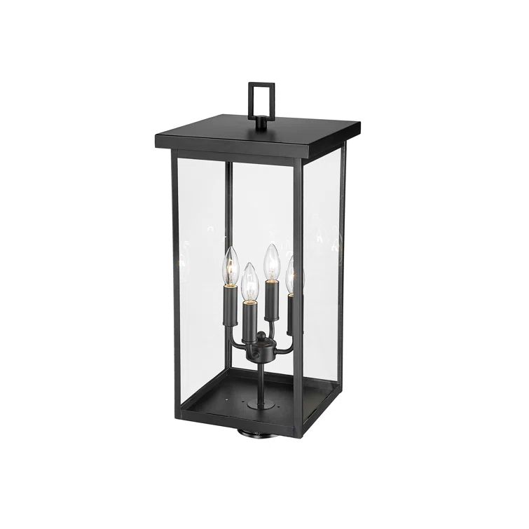 26" Black Steel Outdoor Post Lantern with Clear Glass Shade