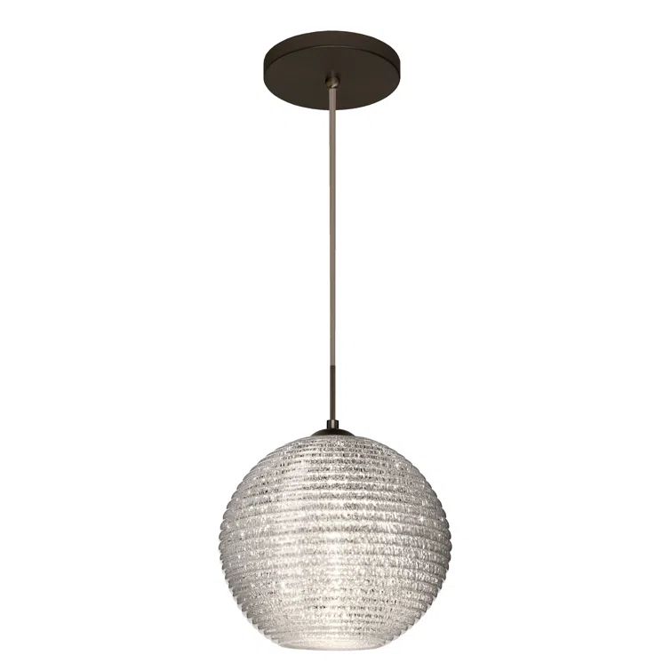 Bronze Glitter Ribbed Glass Globe LED Pendant Light
