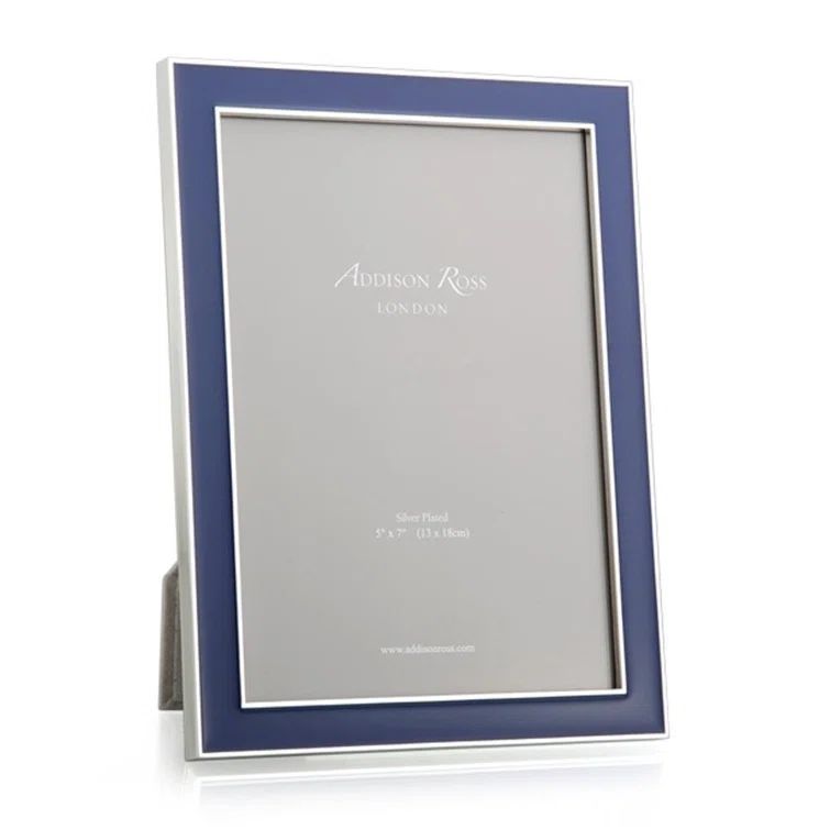 Silver and Navy Blue Enamel 4x6 Tabletop Photo Frame