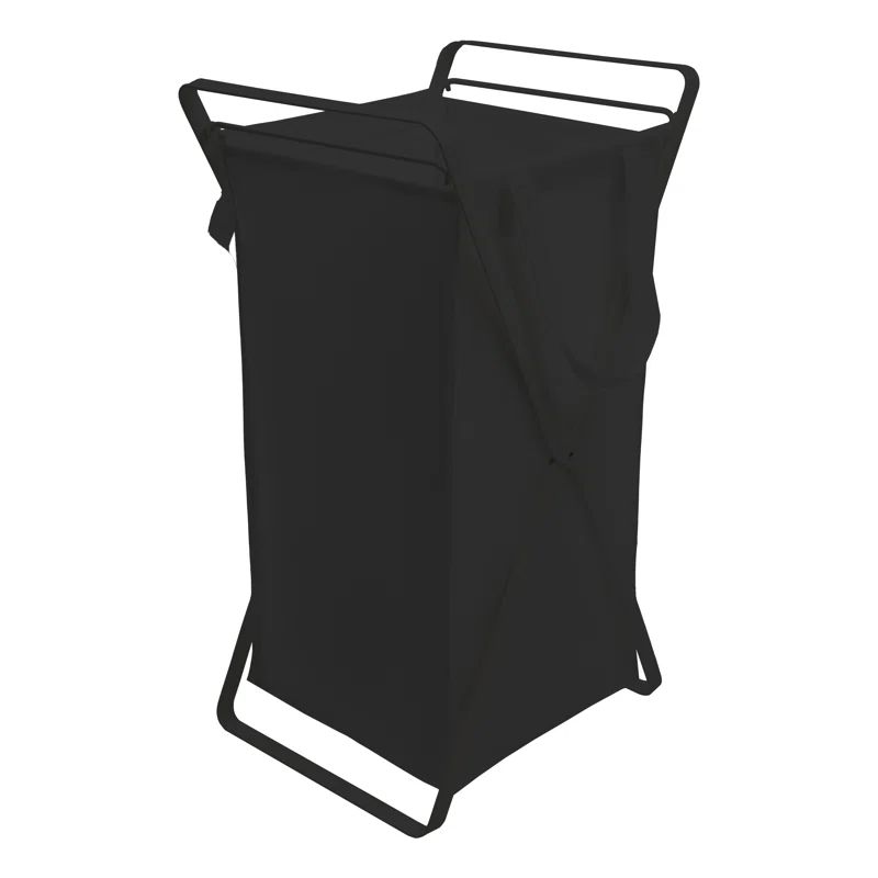 Medium Black Steel and Cotton Collapsible Frame Hamper