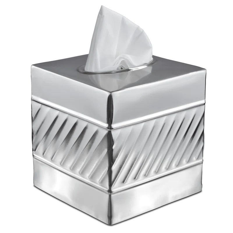 Nickel Chrome Wave Embossed Metal Tissue Box Cover