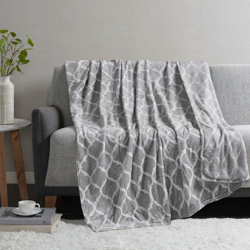 Madison Park Ogee Oversized Grey Plush Throw