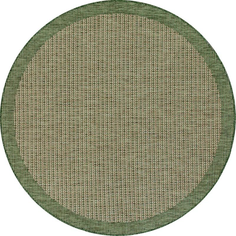 Green Round Synthetic Flat-Weave Outdoor Area Rug