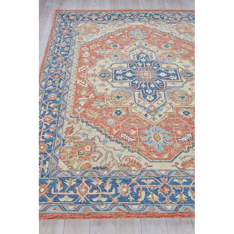 Richmond Serapi Red and Blue Hand-Tufted Wool Rug 9' x 12'