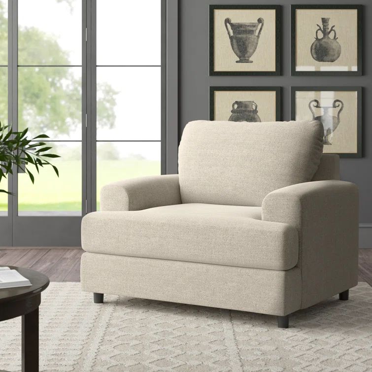 Contemporary Oversized Stone White Microfiber Chair and a Half