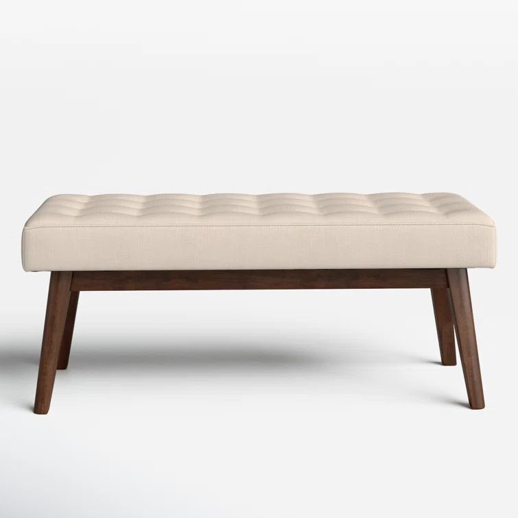 Elia 43'' Light Beige Button-Tufted Bench in Walnut Wood