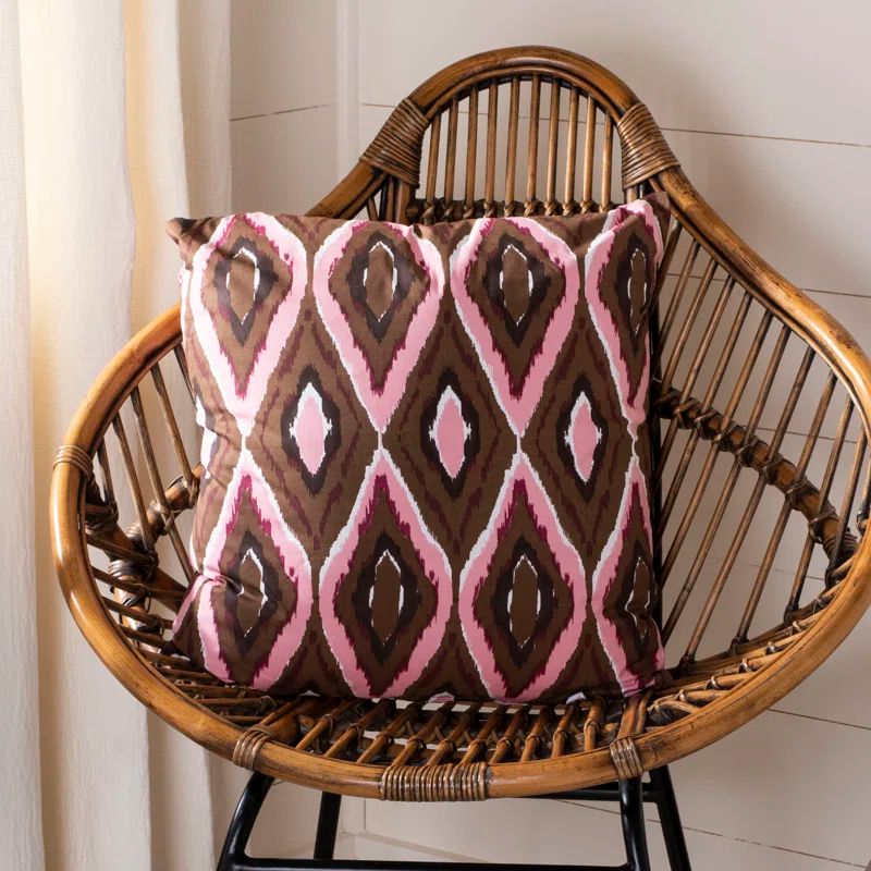 Pink and Brown Ikat Cotton 18" Square Throw Pillow Set