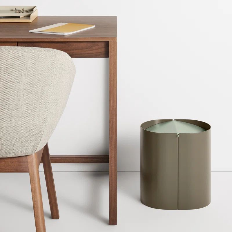 Dark Olive Metal Swing-Top Wastebasket