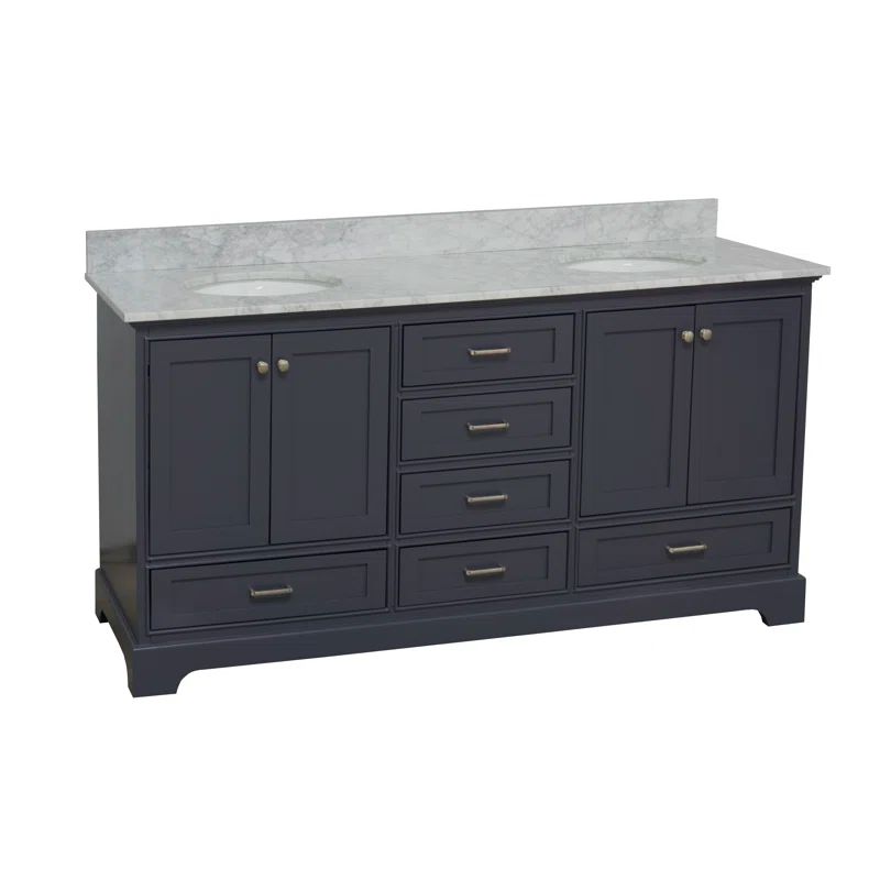 Charcoal Gray Double Bathroom Vanity with Carrara Marble Top
