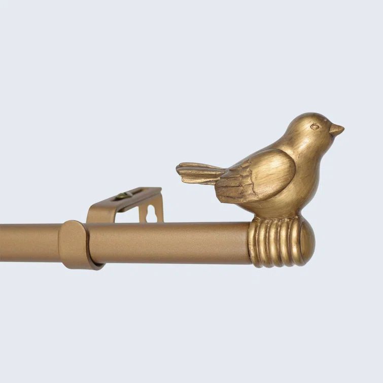 Renaissance Gold Adjustable Curtain Rod with Bird Finials, 84" - 120"