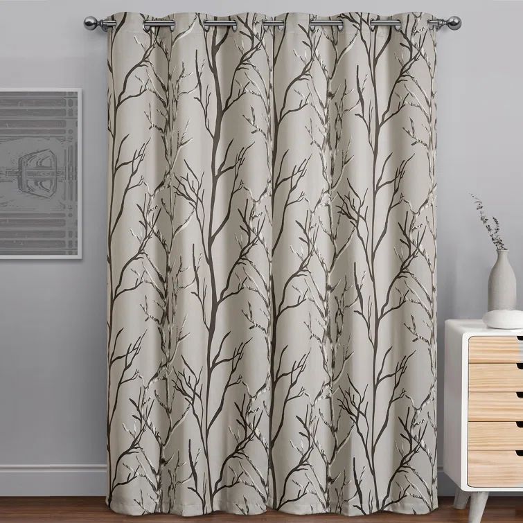 Kingdom Branch Blackout Polyester Curtain Panel in Taupe and Brown