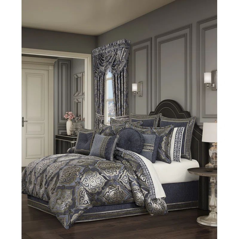 Powder Blue Microfiber Queen Comforter Set with Shams and Bedskirt