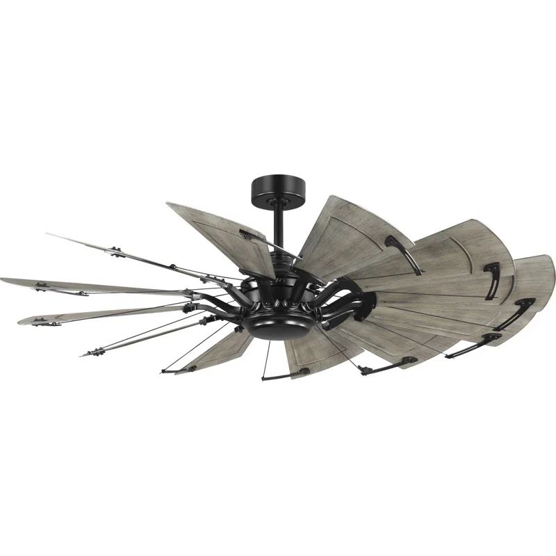 60-Inch Matte Black Windmill Ceiling Fan with Remote