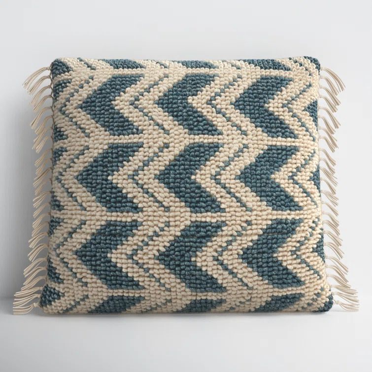 Blue and Ivory Chevron Embroidered Square Pillowcase