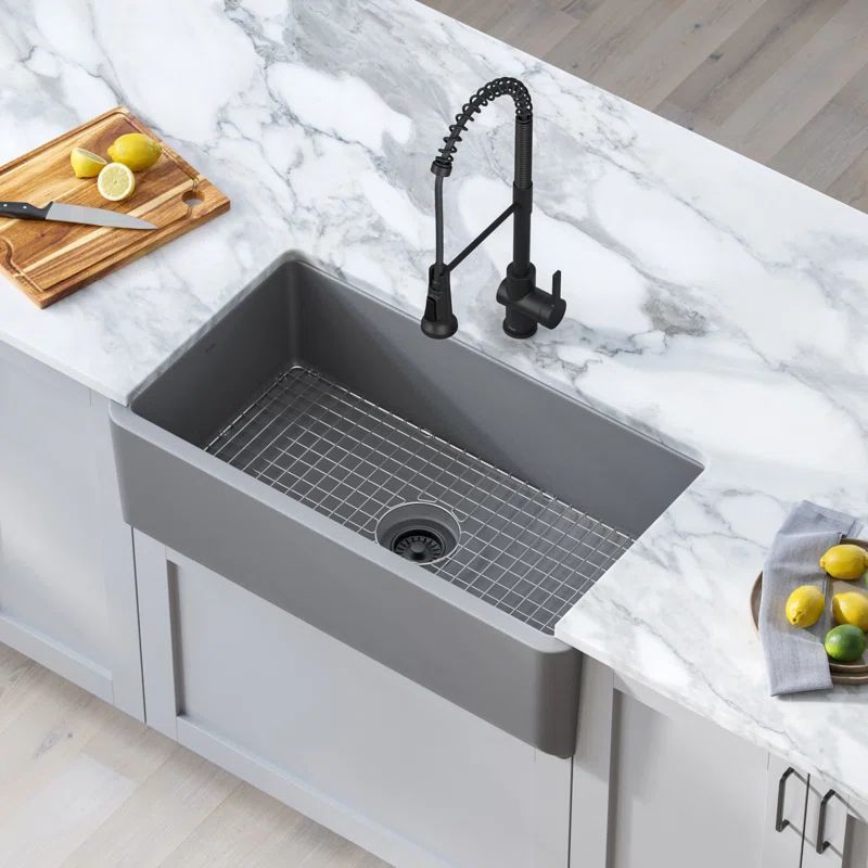 Matte Gray 33" Fireclay Farmhouse Single Bowl Kitchen Sink