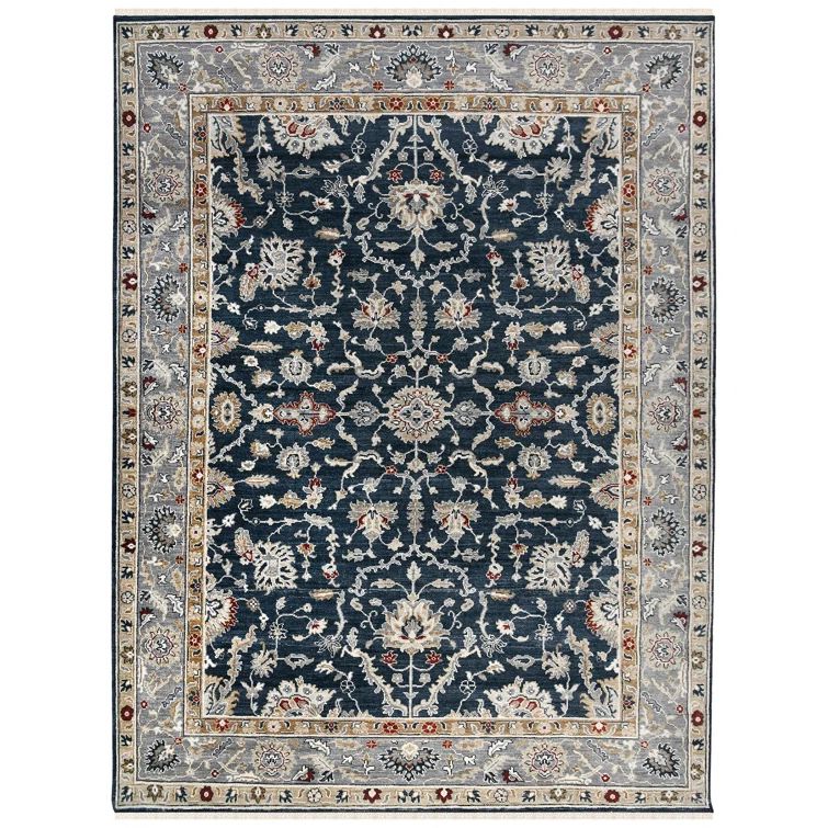 Hand-Knotted Blue Wool Persian-Inspired Runner Rug