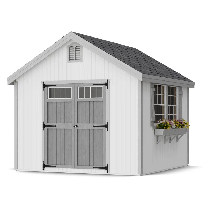 Colonial Williamsburg 10' x 10' White and Gray Wood Storage Shed Kit