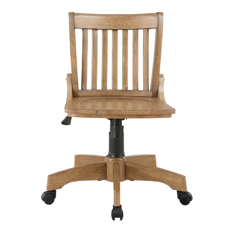 Fruitwood Finish Armless Swivel Office Chair with Wood Base