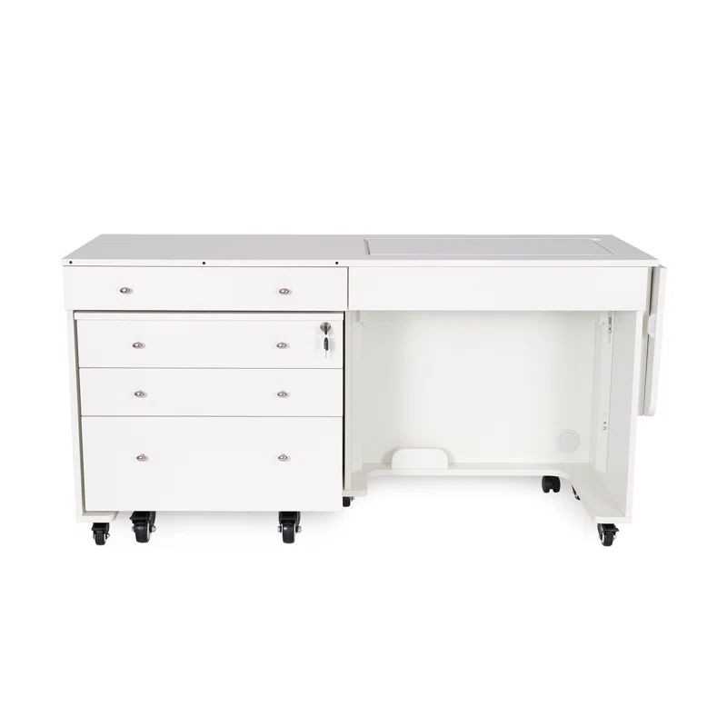 White Ash Hydraulic Lift Sewing Cabinet with Storage Drawers