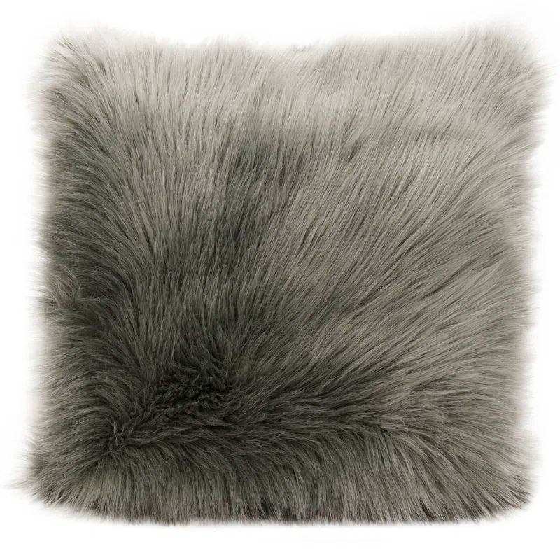 Silver Grey Faux Fur Square Throw Pillow Set
