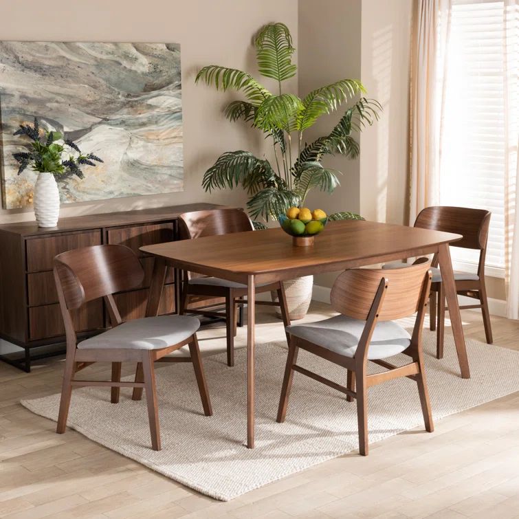 Gray and Walnut Brown 5-Piece Mid-Century Modern Dining Set