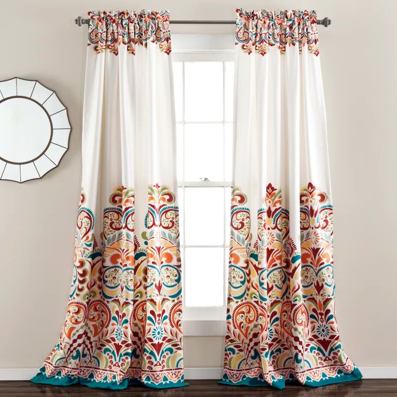 Clara Turquoise and Tangerine Bohemian Polyester Blackout Drapes