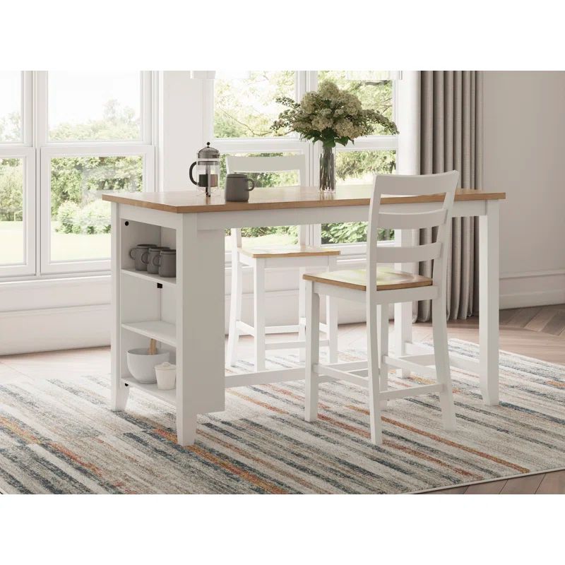 Beige and White Wood Extendable Counter Height Dining Table