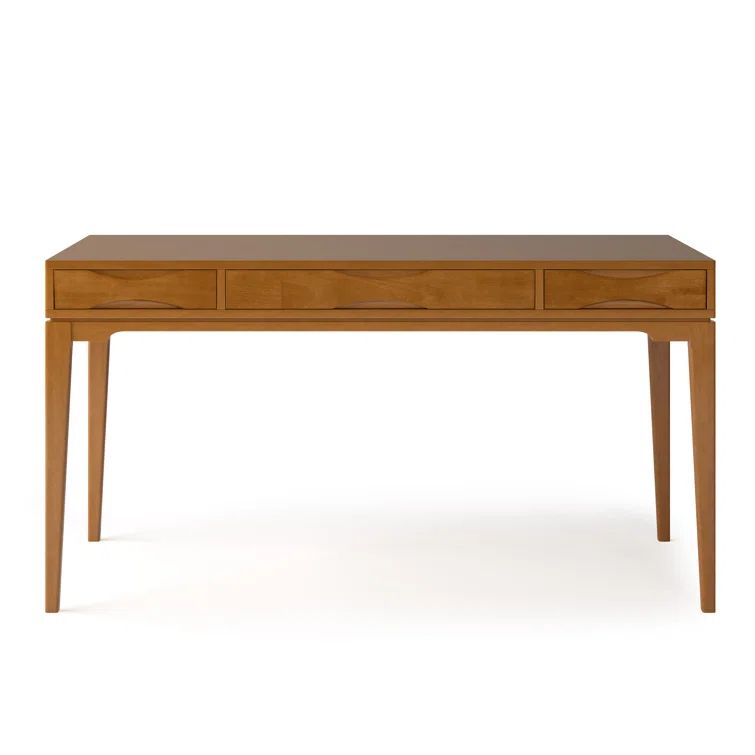 Harper Solid Rubberwood 60" Wide Light Golden Brown Office Desk with Keyboard Tray